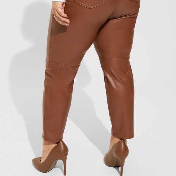 ❤️NWT VINTAGE TORRID FAUX VEGAN LEATHER POCKETS PANT SKINNY ROOT BEER PLUS SIZE - Picture 3 of 16
